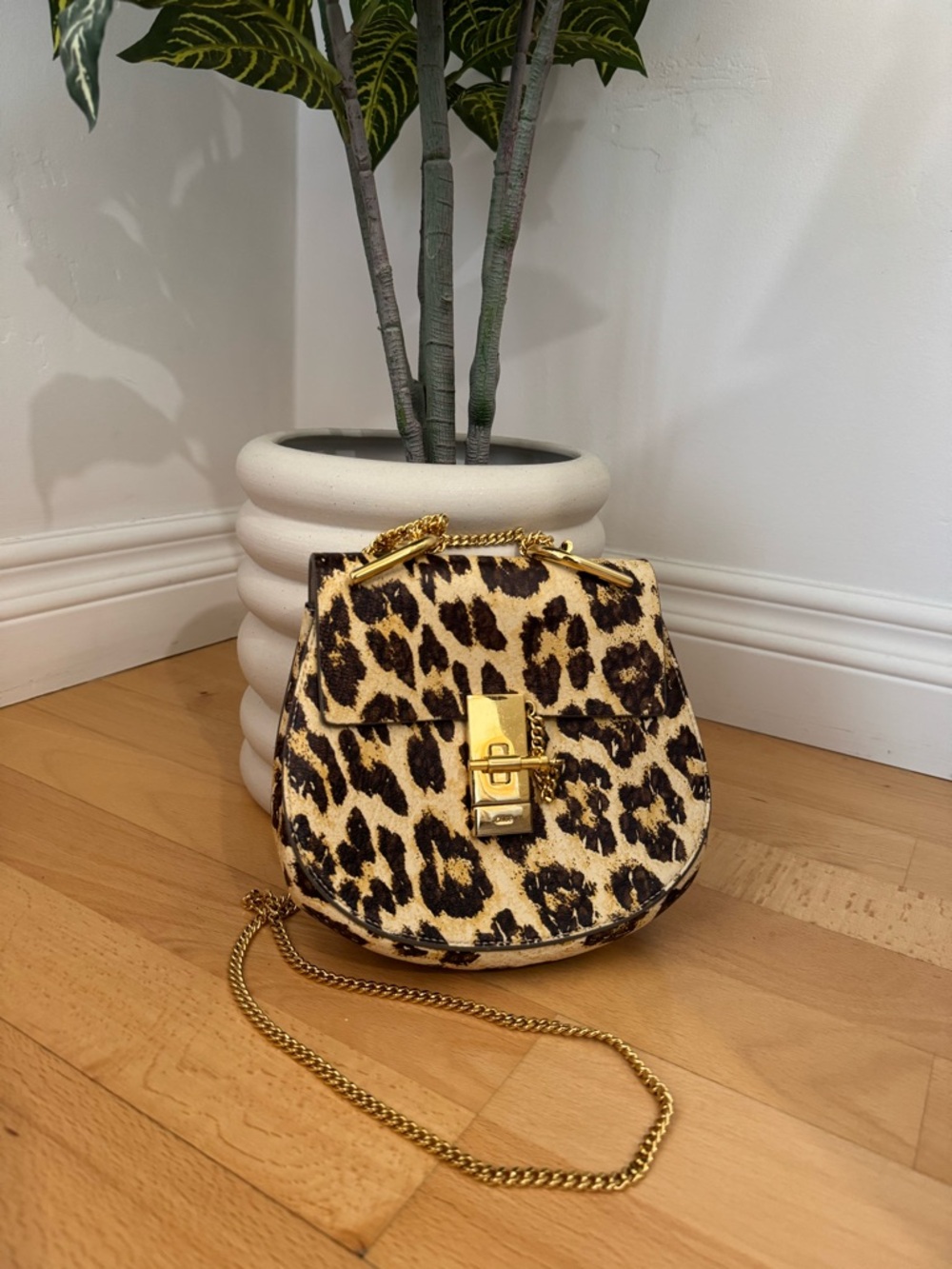 Chloé Neutral leopard print Drew leather shoulder bag - Picture 3 of 7